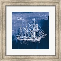 Framed 'Sailing Ships III Indigo' border=