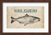 Framed Gone Fishing Salmon Black and White