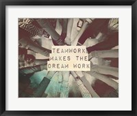 Framed Teamwork Makes The Dream Work Stacking Hands Black and White