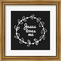 Framed 'Jesus Loves Me - Wreath Doodle Black' border=