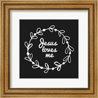 Framed 'Jesus Loves Me - Wreath Doodle Black' border=