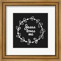 Framed 'Jesus Loves Me - Wreath Doodle Black' border=