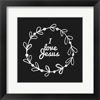 I Love Jesus - Wreath Doodle Black Framed Print