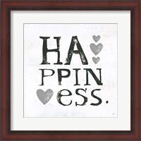 Framed 'Happiness Gray Hearts' border=