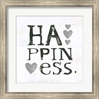 Framed 'Happiness Gray Hearts' border=