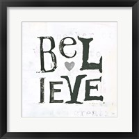 Framed 'Believe Gray Hearts' border=