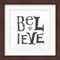 Framed 'Believe Gray Hearts' border=