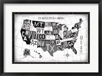 Framed Letterpress USA Map Dark