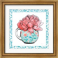 Framed 'Floral Teacup I Vine Border' border=