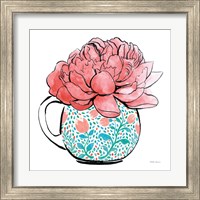 Framed 'Floral Teacups I' border=