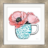 Framed 'Floral Teacups II' border=