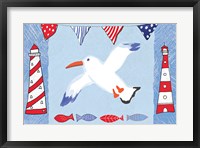 Framed Coastal Bird III Blue