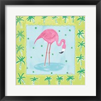 Framed 'Flamingo Dance III v2' border=