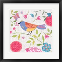 Framed 'Damask Floral and Bird III v2' border=