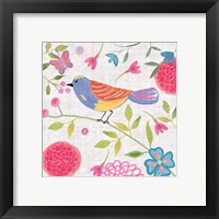 Framed 'Damask Floral and Bird III v2' border=