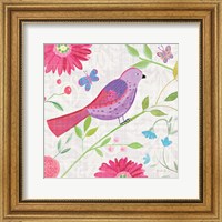 Framed 'Damask Floral and Bird I Sq' border=