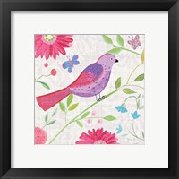 Framed 'Damask Floral and Bird I Sq' border=