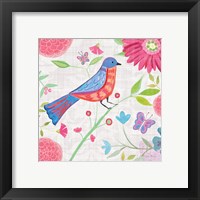 Framed 'Damask Floral and Bird II v2' border=