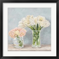 Framed 'Fleurs et Vases Aquamarine I' border=