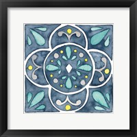 Framed 'Garden Getaway Tile VII Blue' border=