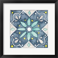 Framed 'Garden Getaway Tile V Blue' border=