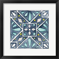 Framed 'Garden Getaway Tile IX Blue' border=