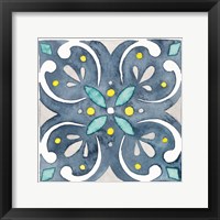 Framed 'Garden Getaway Tile IV Blue' border=