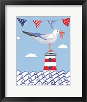 Coastal Bird I Flags on Blue Framed Print