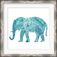 Framed 'Boho Teal Elephant II' border=