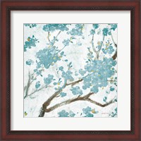 Framed 'Teal Cherry Blossoms I on Cream Aged no Bird' border=