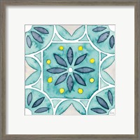 Framed 'Garden Getaway Tile VIII Teal' border=