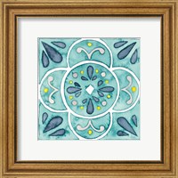 Framed 'Garden Getaway Tile VII Teal' border=