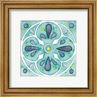 Framed 'Garden Getaway Tile VI Teal' border=