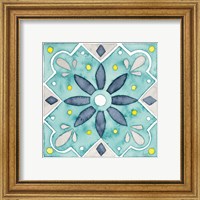 Framed 'Garden Getaway Tile V Teal' border=