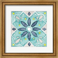 Framed 'Garden Getaway Tile V Teal' border=