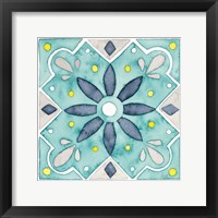 Framed 'Garden Getaway Tile V Teal' border=