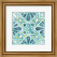 Framed 'Garden Getaway Tile IX Teal' border=