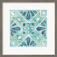 Framed 'Garden Getaway Tile IX Teal' border=