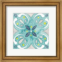 Framed 'Garden Getaway Tile IV Teal' border=