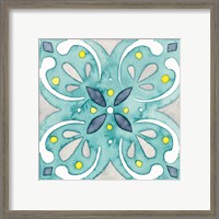 Framed 'Garden Getaway Tile IV Teal' border=