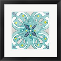 Framed 'Garden Getaway Tile IV Teal' border=