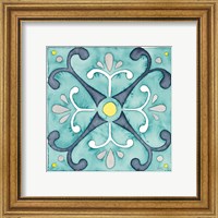 Framed 'Garden Getaway Tile III Teal' border=