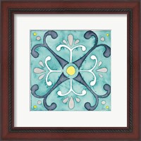 Framed 'Garden Getaway Tile III Teal' border=