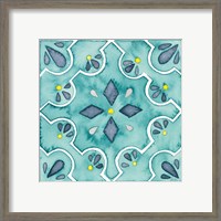 Framed 'Garden Getaway Tile II Teal' border=