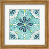 Framed 'Garden Getaway Tile I Teal' border=