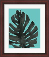 Framed 'Tropical Palm I BW Turquoise' border=