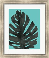 Framed 'Tropical Palm I BW Turquoise' border=