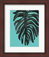 Framed 'Tropical Palm II BW Turquoise' border=