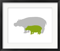 Framed Silhouette Hippo and Calf Green