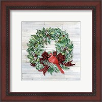 Framed 'Holiday Wreath I on Wood' border=